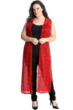 Red Floral Lace Open Top Cardigan For Women 18 - Dropwear
