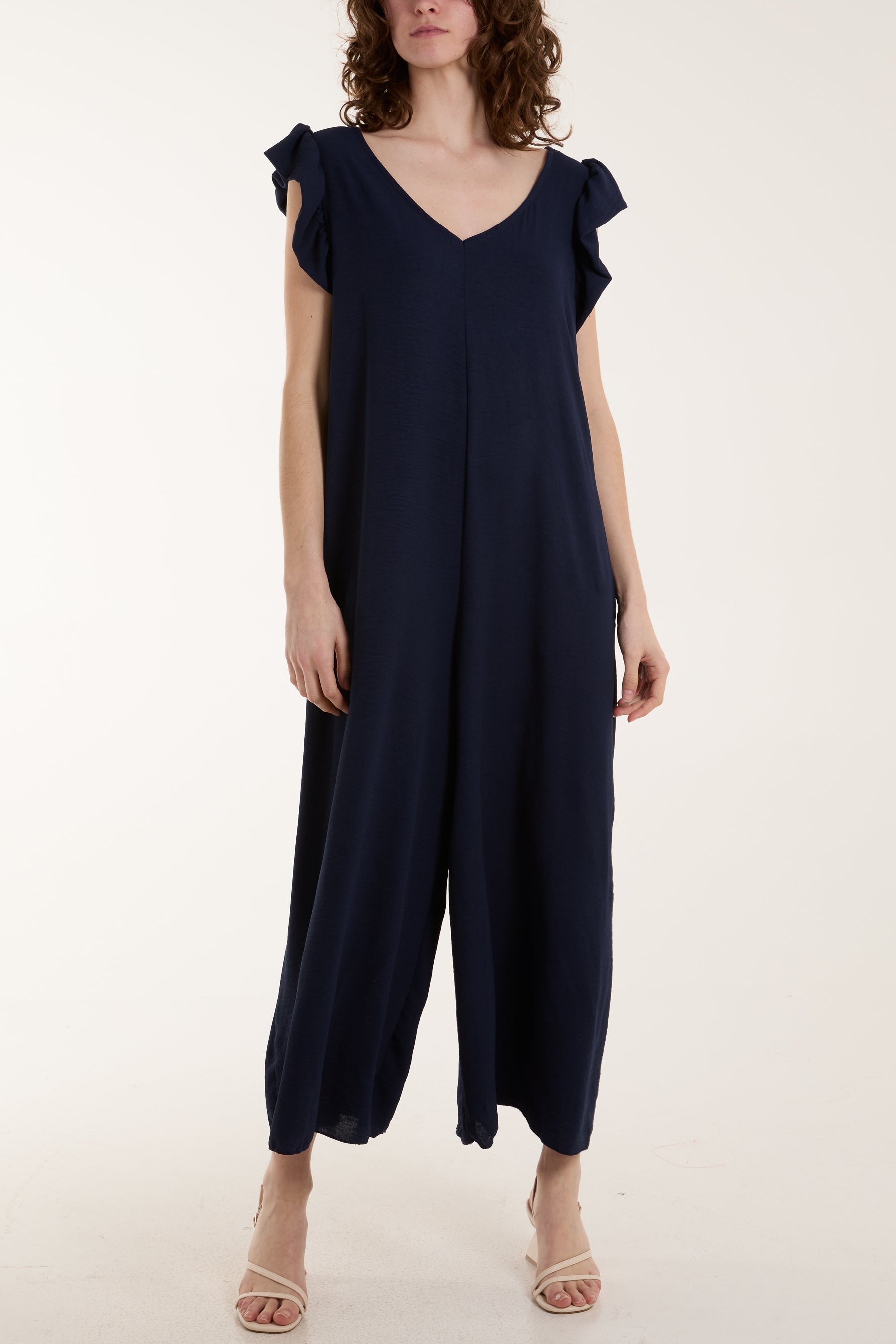 Ruffle Sleeve Wide Leg Jumpsuit For Women  - Dropwear