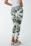 Royal Blue Hawaiian Flower Contrast Waist Trousers For Women ONE SIZE - Dropwear