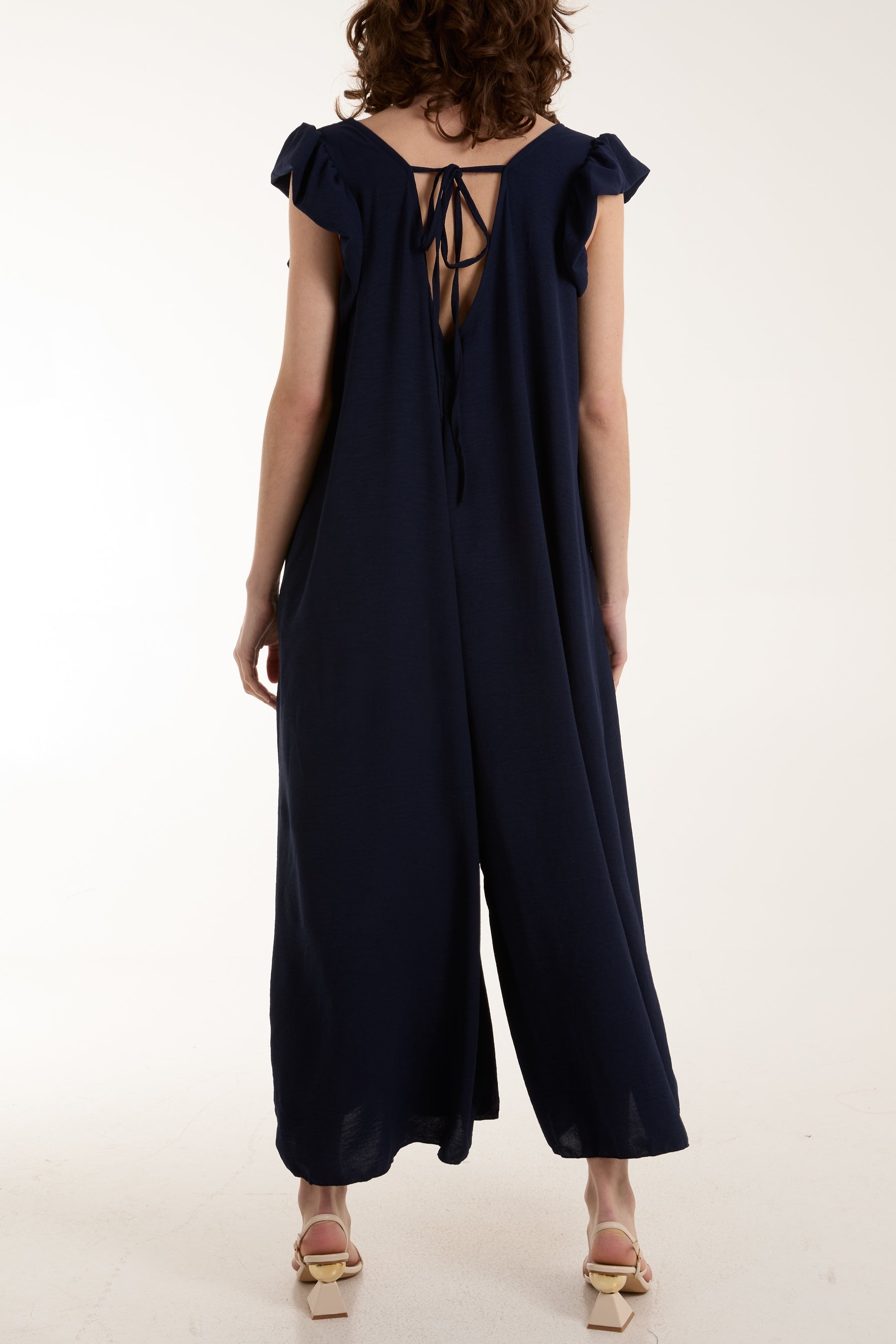 Ruffle Sleeve Wide Leg Jumpsuit For Women  - Dropwear