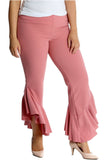 Black Plus Size Frill Asymmetric Hem Plain Trousers For Women 20-22 - Dropwear