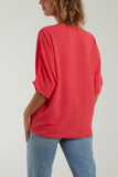 Red V-Neck Centre Front Tie Hem Blouse For Women ONE SIZE - Dropwear