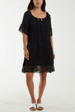 Scoop Neck Tie Lace Tiered Midi Dress For Women  - Dropwear