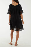 Scoop Neck Tie Lace Tiered Midi Dress For Women  - Dropwear
