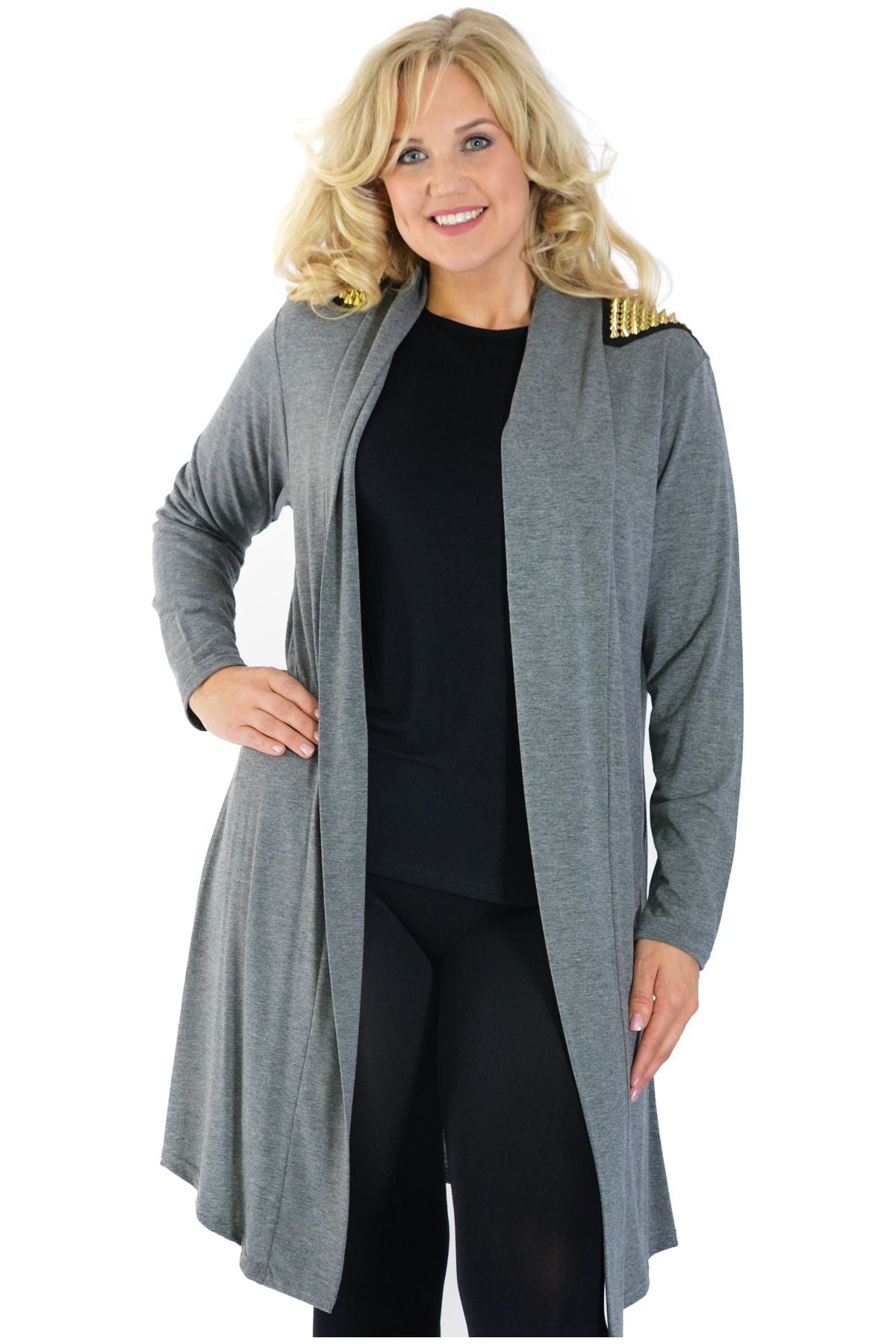 Plus Size Long Sleeve Spike Maxi Cardigan For Women  - Dropwear
