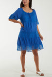 Turquoise Scoop Neck Tie Lace Tiered Midi Dress For Women ONE SIZE - Dropwear