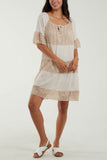 Scoop Neck Tie Lace Tiered Midi Dress For Women  - Dropwear