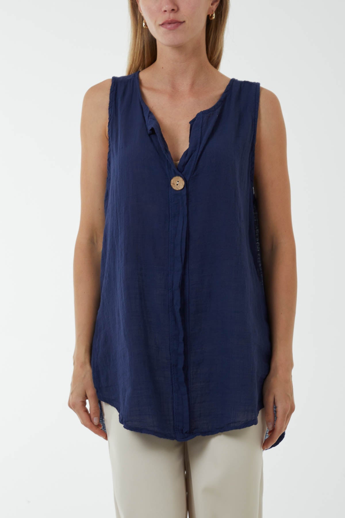 Navy Oversized Sleeveless V-Neck  Top For Women ONE SIZE - Dropwear