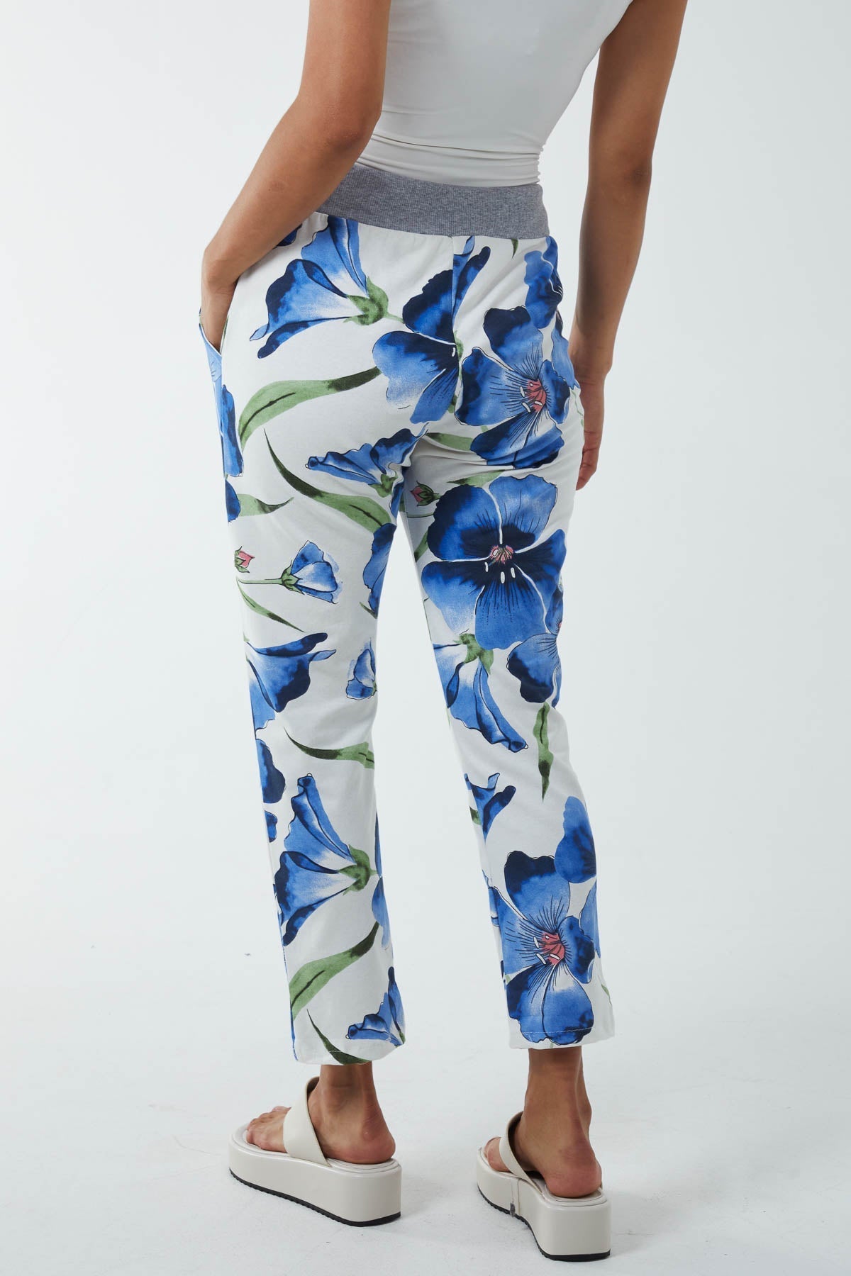 Hawaiian Flower Contrast Waist Trousers For Women  - Dropwear