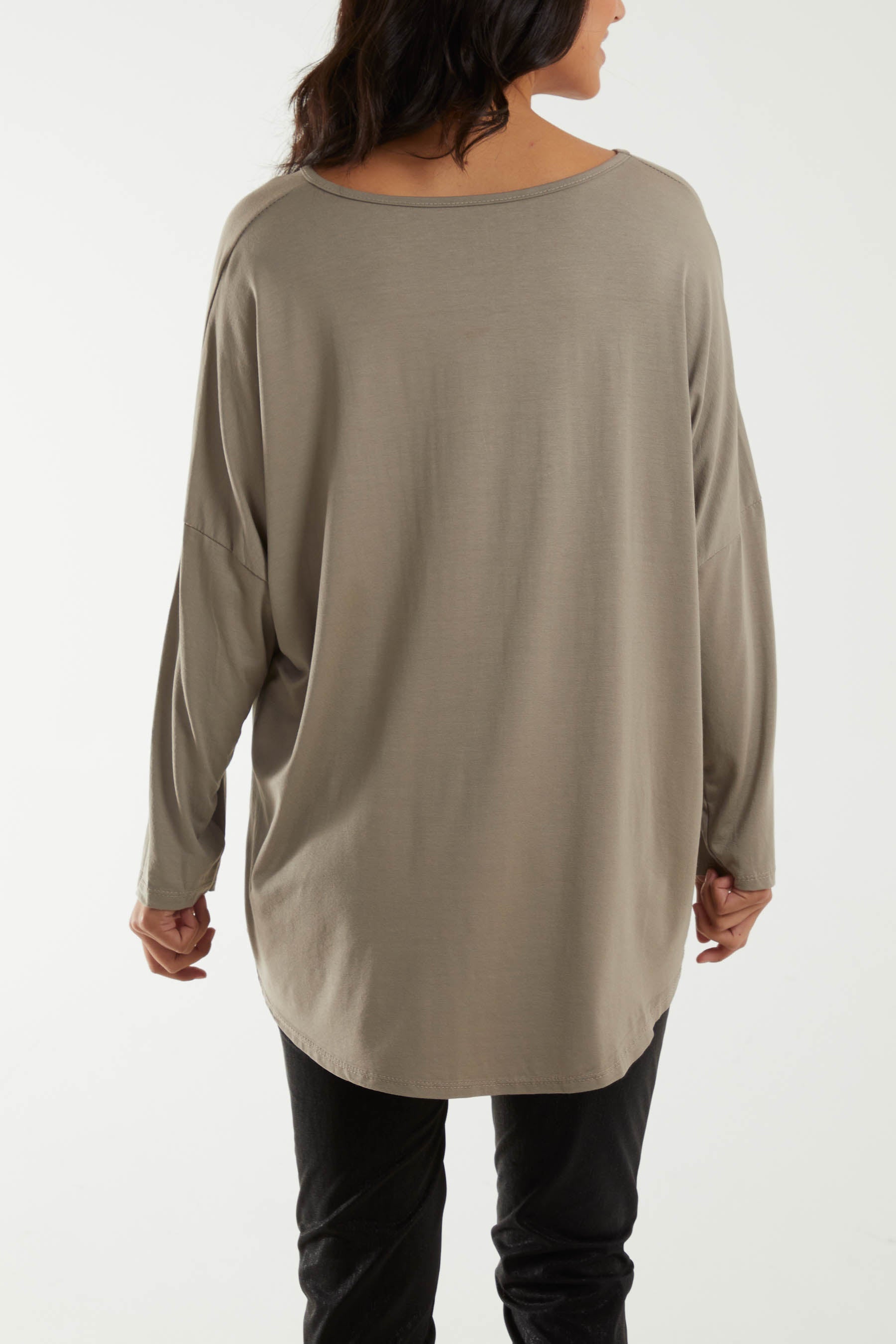 Pink High Low Curved Hem Long Sleeve Top For Women ONE SIZE - Dropwear