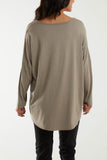 Pink High Low Curved Hem Long Sleeve Top For Women ONE SIZE - Dropwear