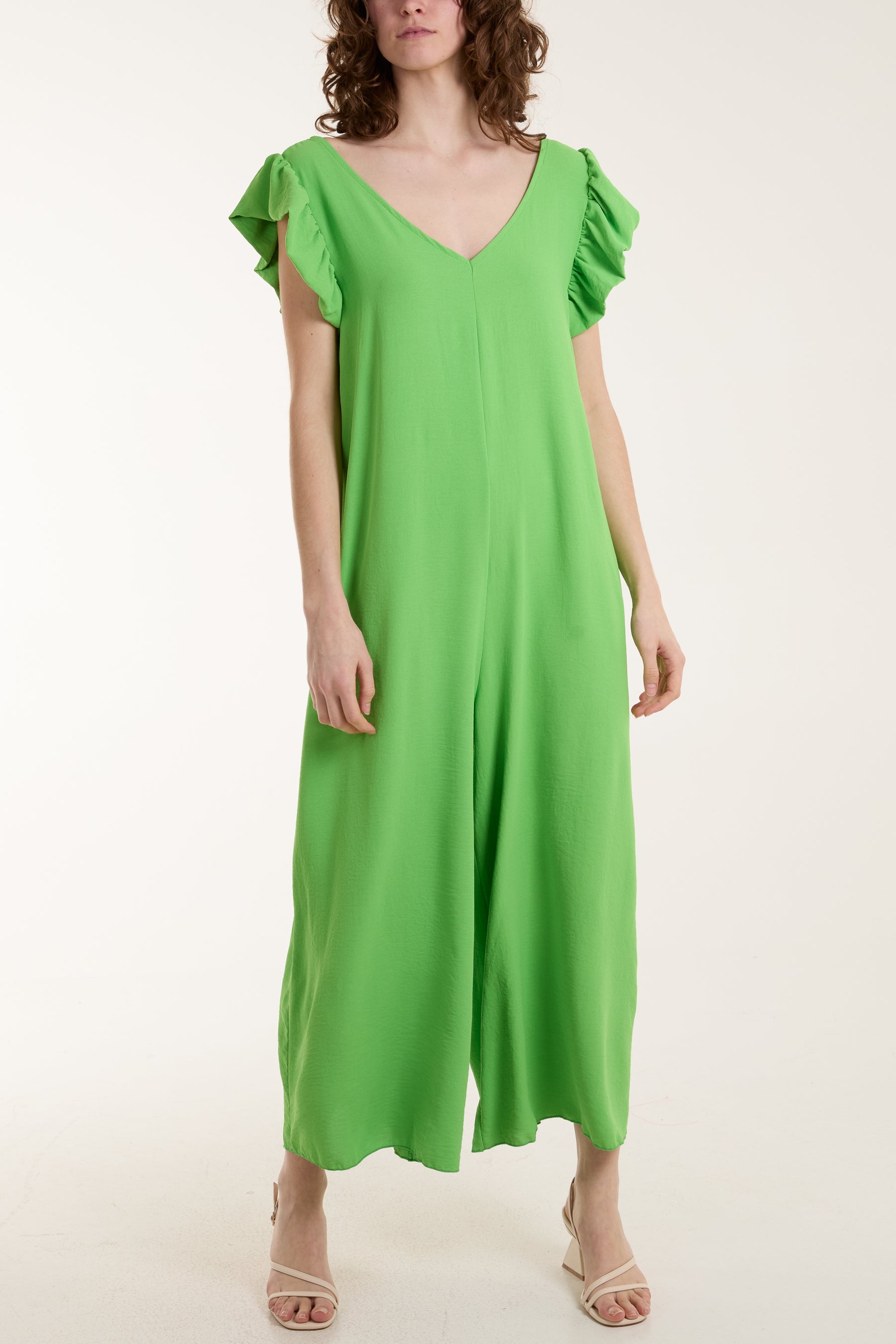 Ruffle Sleeve Wide Leg Jumpsuit For Women  - Dropwear