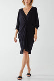 Black Glitter Lurex Twist Tie Knot Tunic Dress For Women ONE SIZE - Dropwear