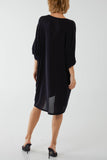 Navy Glitter Lurex Twist Tie Knot Tunic Dress For Women ONE SIZE - Dropwear