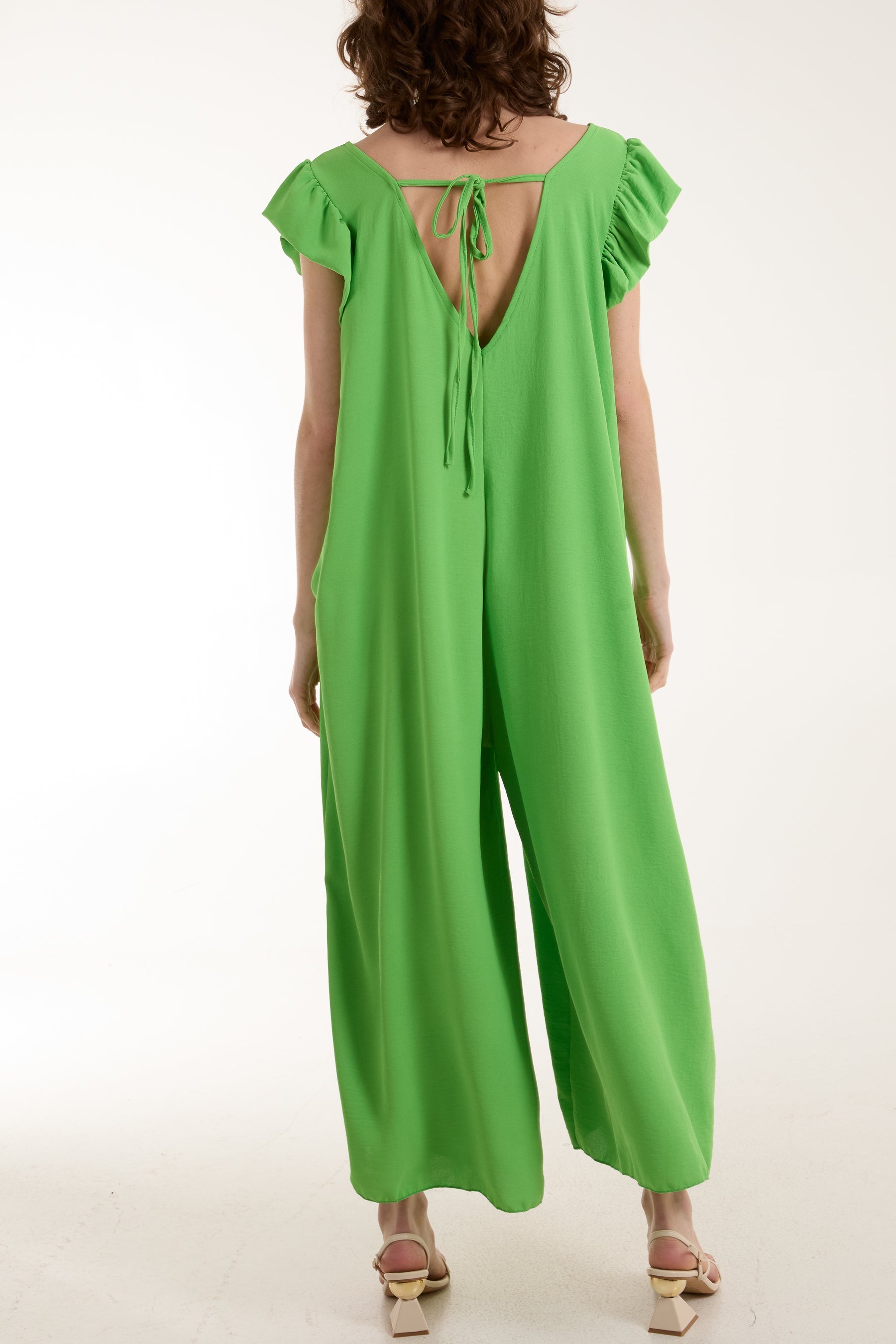 Ruffle Sleeve Wide Leg Jumpsuit For Women  - Dropwear