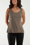 Black Double Layer Scoop Neck Plain Vest For Women ONE SIZE - Dropwear