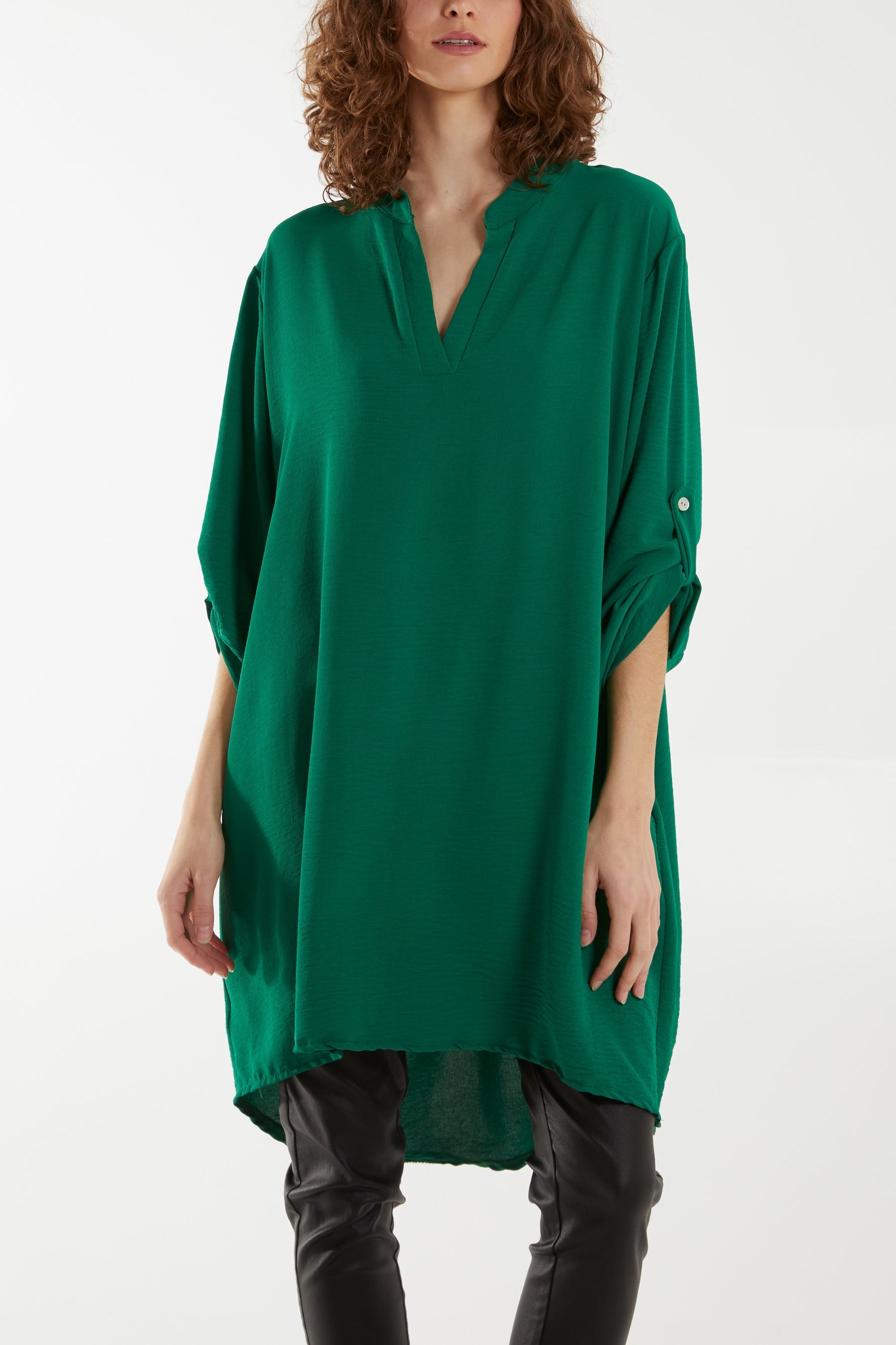 V-Neck Button Sleeve Long Top For Women  - Dropwear
