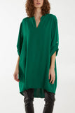 V-Neck Button Sleeve Long Top For Women  - Dropwear