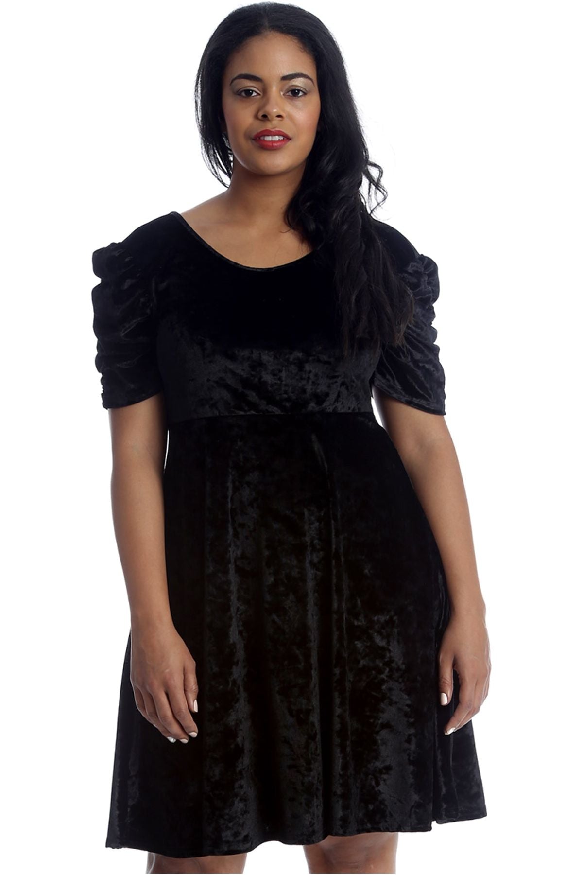 Black Plus Size Skater Style Velvet Cross Back Dress For Women 14 - Dropwear