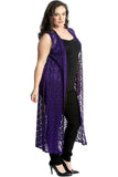 Purple Floral Lace Open Top Long Cardigan For Women 20 - Dropwear