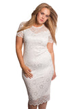 Cream Lace Lined Short Bodycon Midi Dress For Women 22-24 - Dropwear