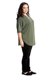 Zip Curved Hem V-Neck Batwing Sleeve Top For Women  - Dropwear