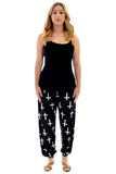 Dark Grey Cross Plus Size Cross Print Harem Trousers For Women 16-18 - Dropwear