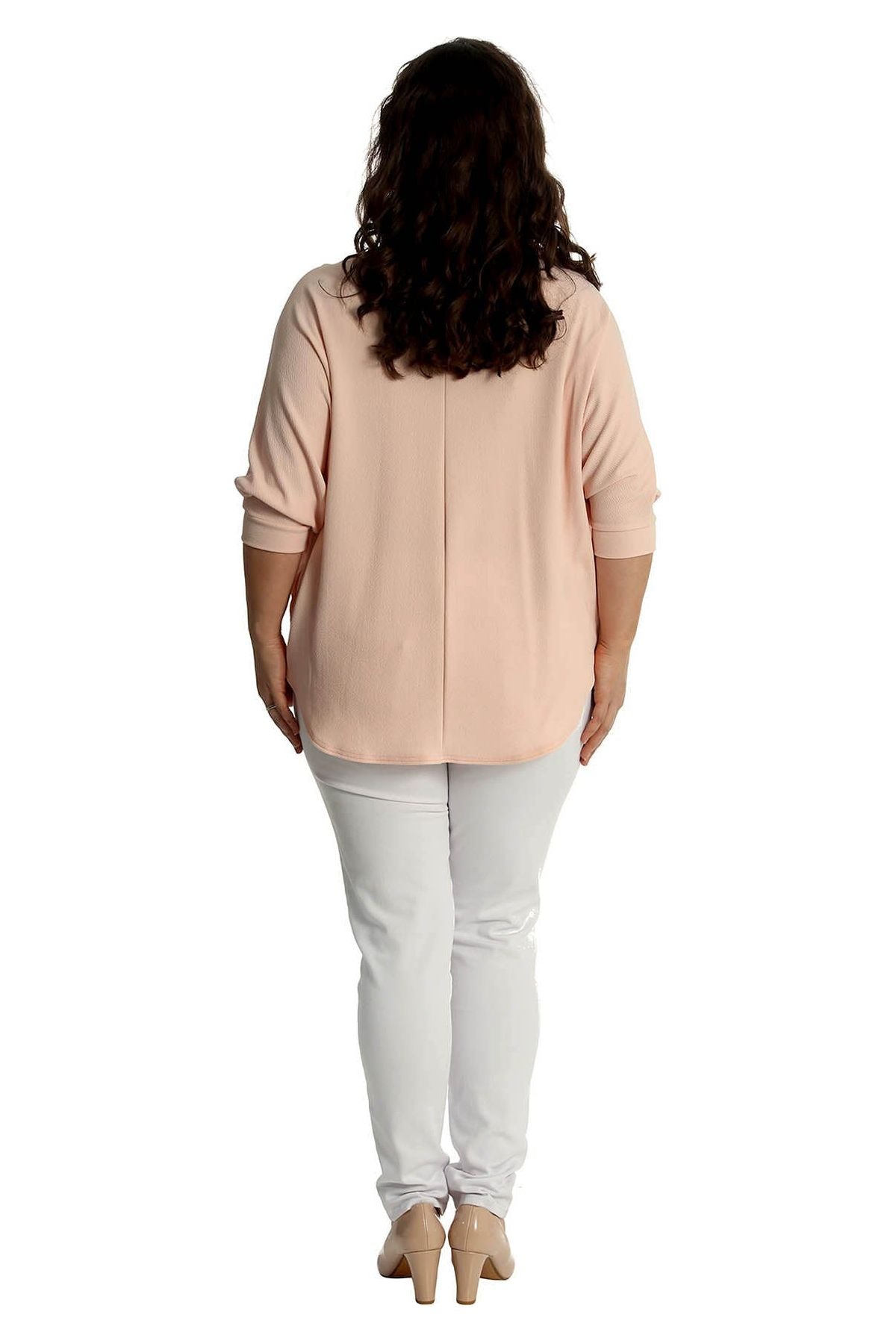 Zip Curved Hem V-Neck Batwing Sleeve Top For Women  - Dropwear