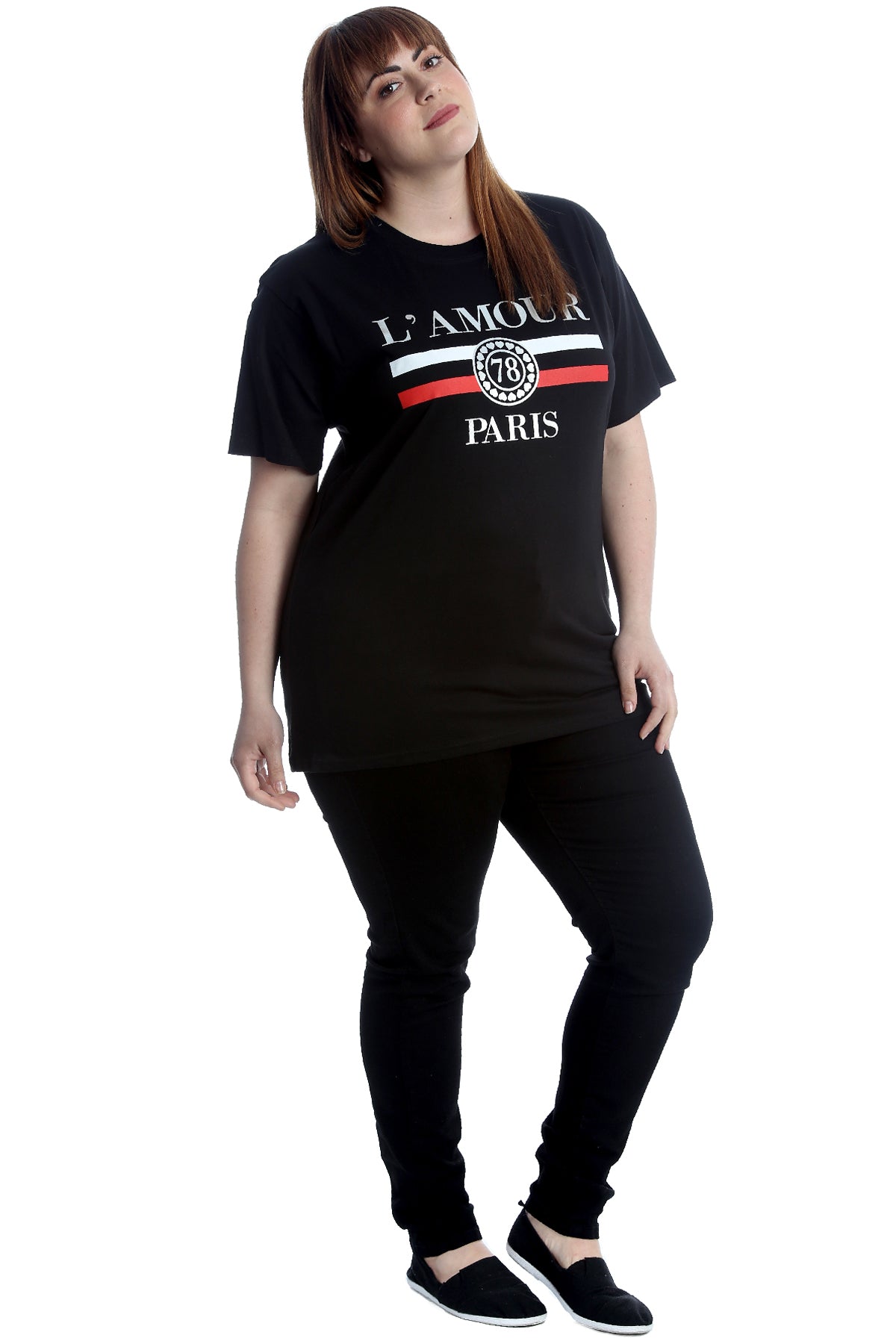 Black Amour Paris Print Baggy Short Sleeve T-Shirt For Women 26-28 - Dropwear