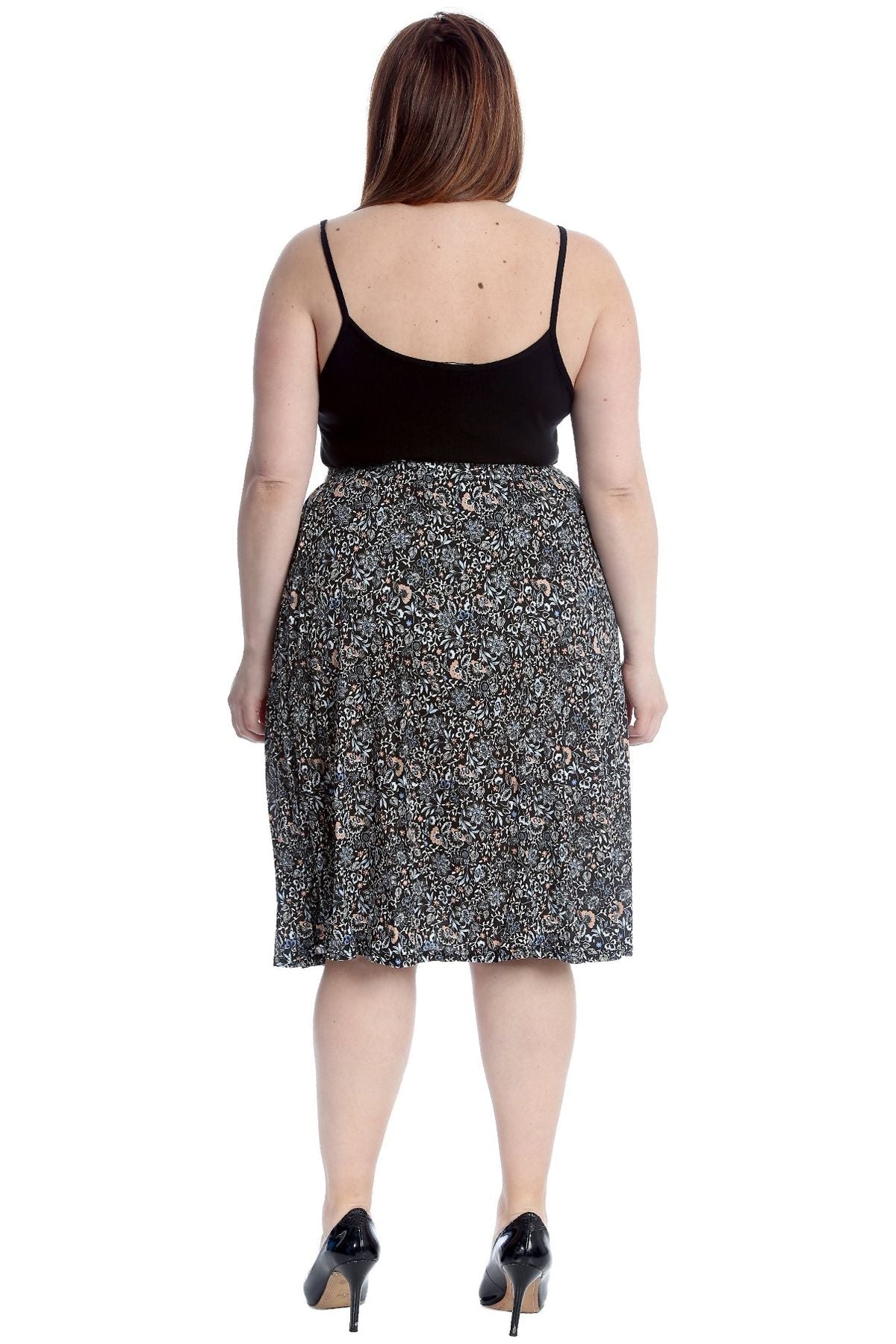 Plus Size Peach Floral Midi Skirt For Women  - Dropwear