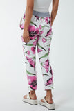 Orange Hawaiian Flower Contrast Waist Trousers For Women ONE SIZE - Dropwear