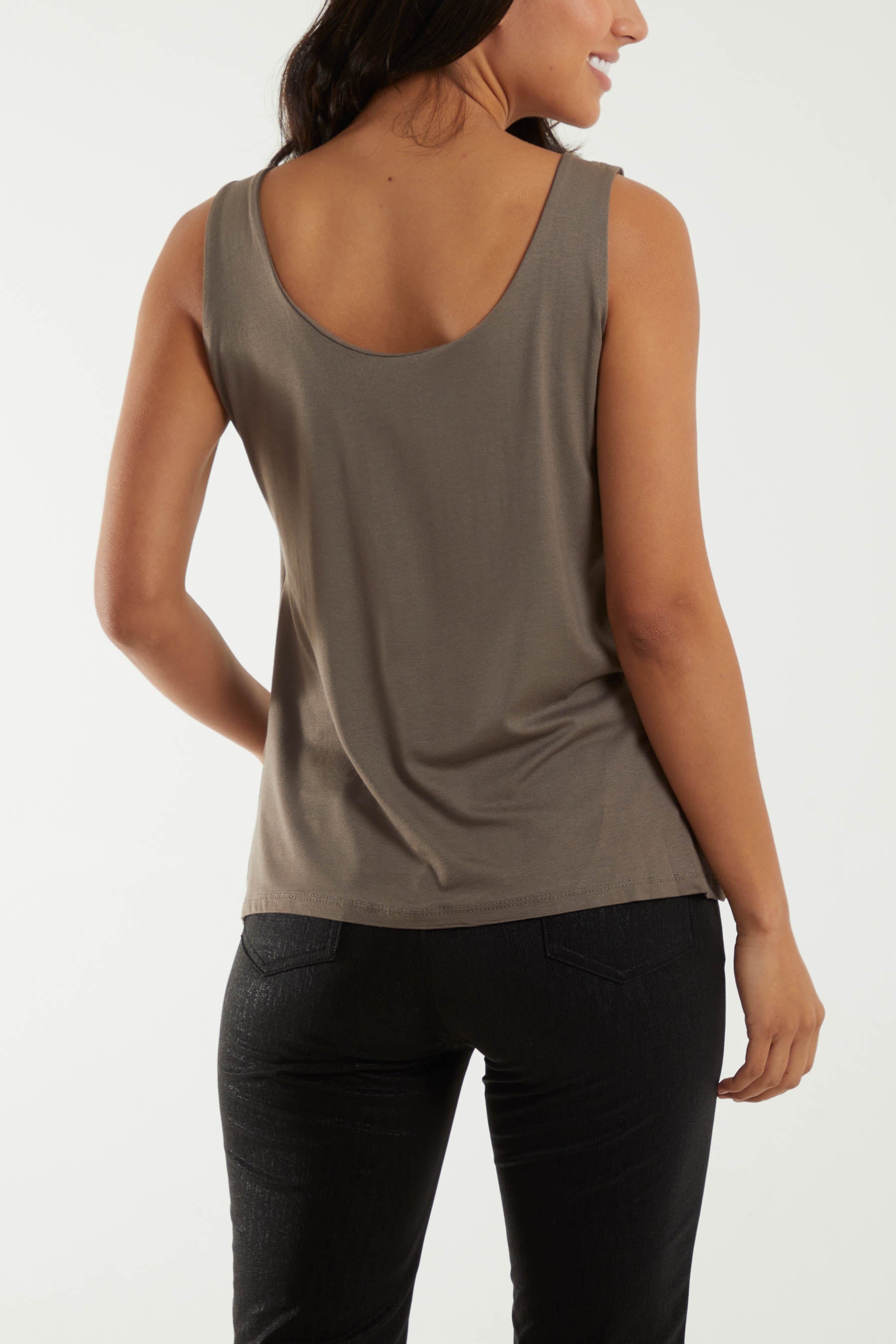 Mocha Double Layer Scoop Neck Plain Vest For Women ONE SIZE - Dropwear