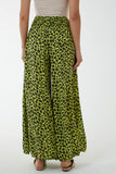 Grey Leopard Print Ruched Waist Wide Leg Trousers For Women ONE SIZE - Dropwear
