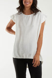 Linen Look Top Back Button For Women  - Dropwear