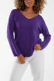 Cream Raw Edge V-Neck Jumper For Women ONE SIZE - Dropwear