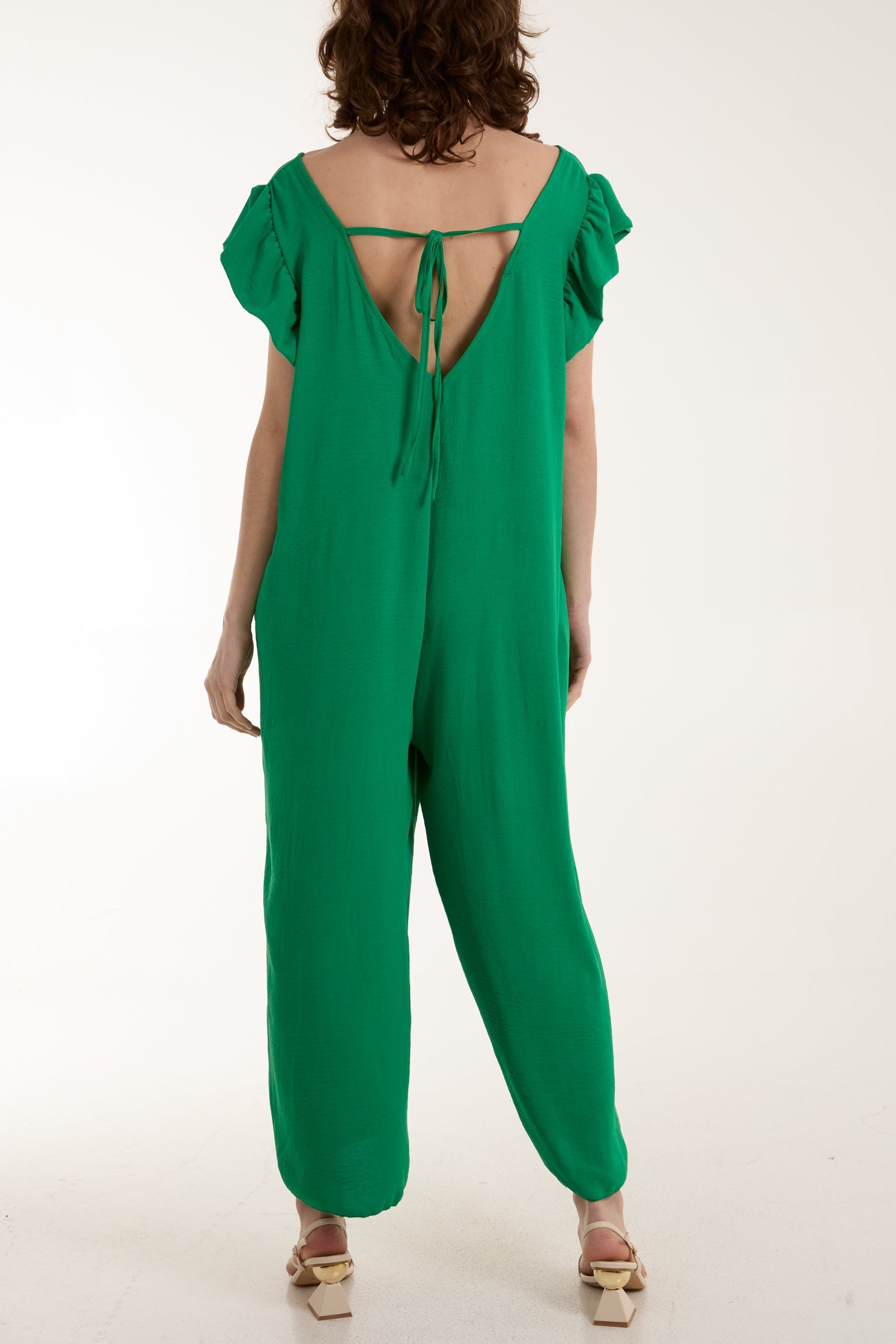 Dark Grey Ruffle Sleeve Wide Leg Jumpsuit For Women ONE SIZE - Dropwear