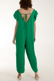 Dark Grey Ruffle Sleeve Wide Leg Jumpsuit For Women ONE SIZE - Dropwear