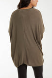 Charcoal Asymmetric Hem Oversized Jumper For Women ONE SIZE - Dropwear