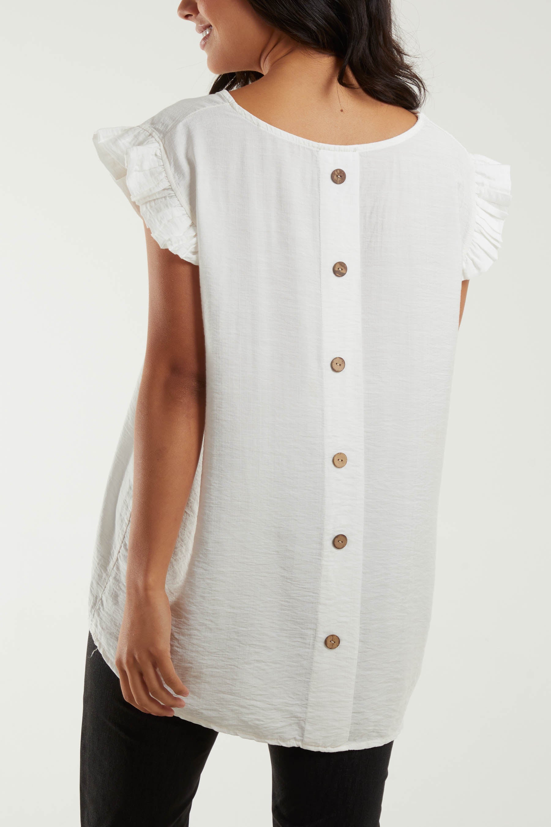 Linen Look Top Back Button For Women  - Dropwear