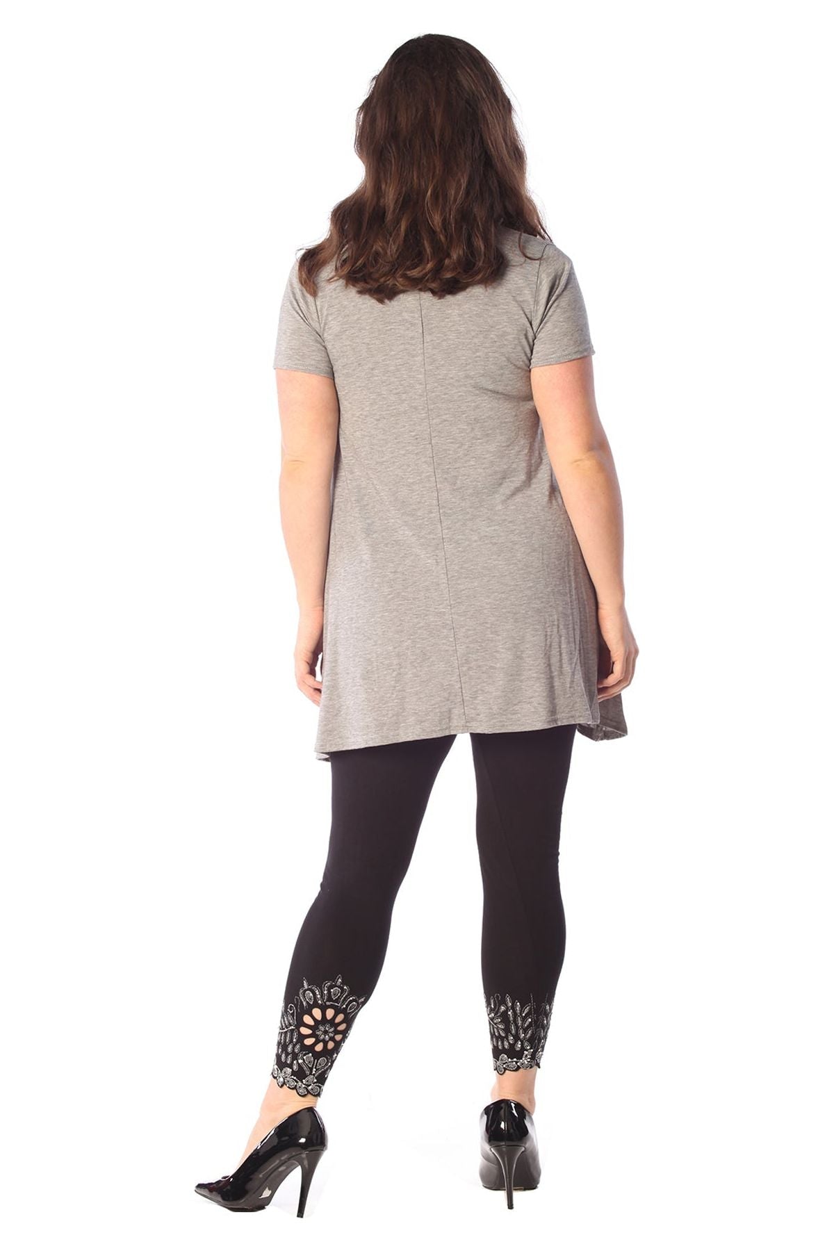 Grey Butterfly Hanky Hem Short Sleeve Top For Women 26-28 - Dropwear