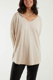 Khaki High Low Curved Hem Long Sleeve Top For Women ONE SIZE - Dropwear