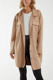 Camel Two Pocket Utility Suede Shacket For Women ONE SIZE - Dropwear