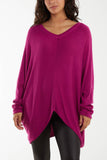 Grey Asymmetric Hem Oversized Jumper For Women ONE SIZE - Dropwear