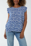 Black Geometric Print Frill Sleeve Top For Women ONE SIZE - Dropwear