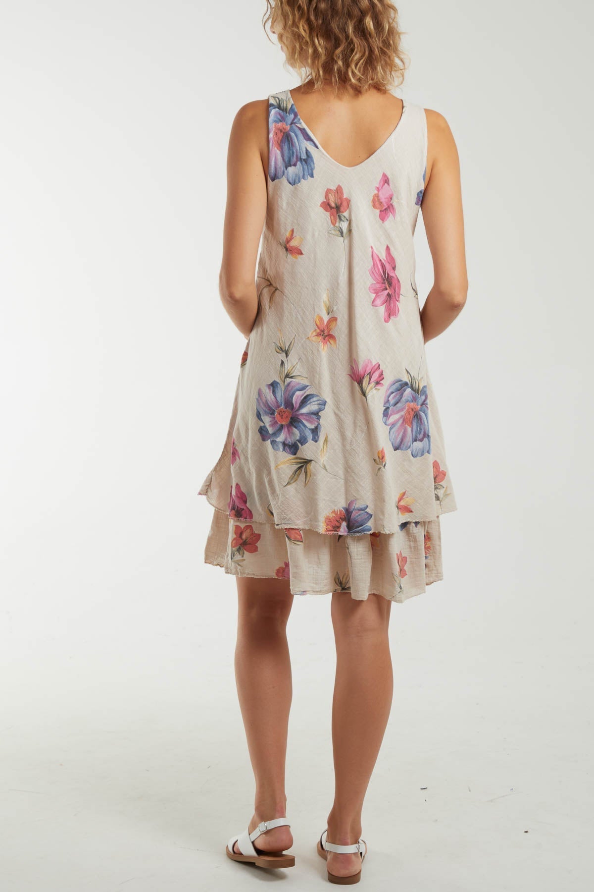 Navy Floral Double Layer Sleeveless Dress For Women ONE SIZE - Dropwear