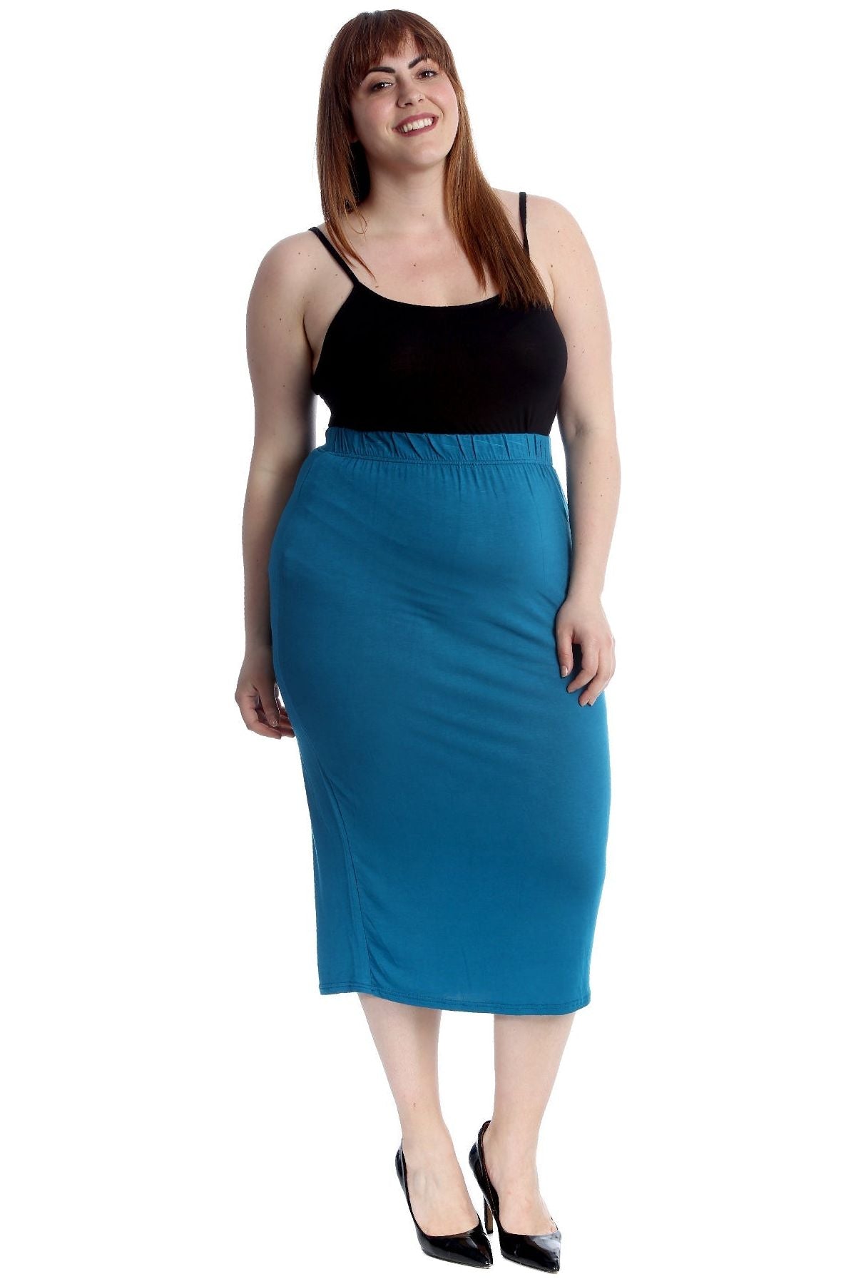 Plus Size Plain Long Ladies Stretch Maxi Skirt For Women  - Dropwear