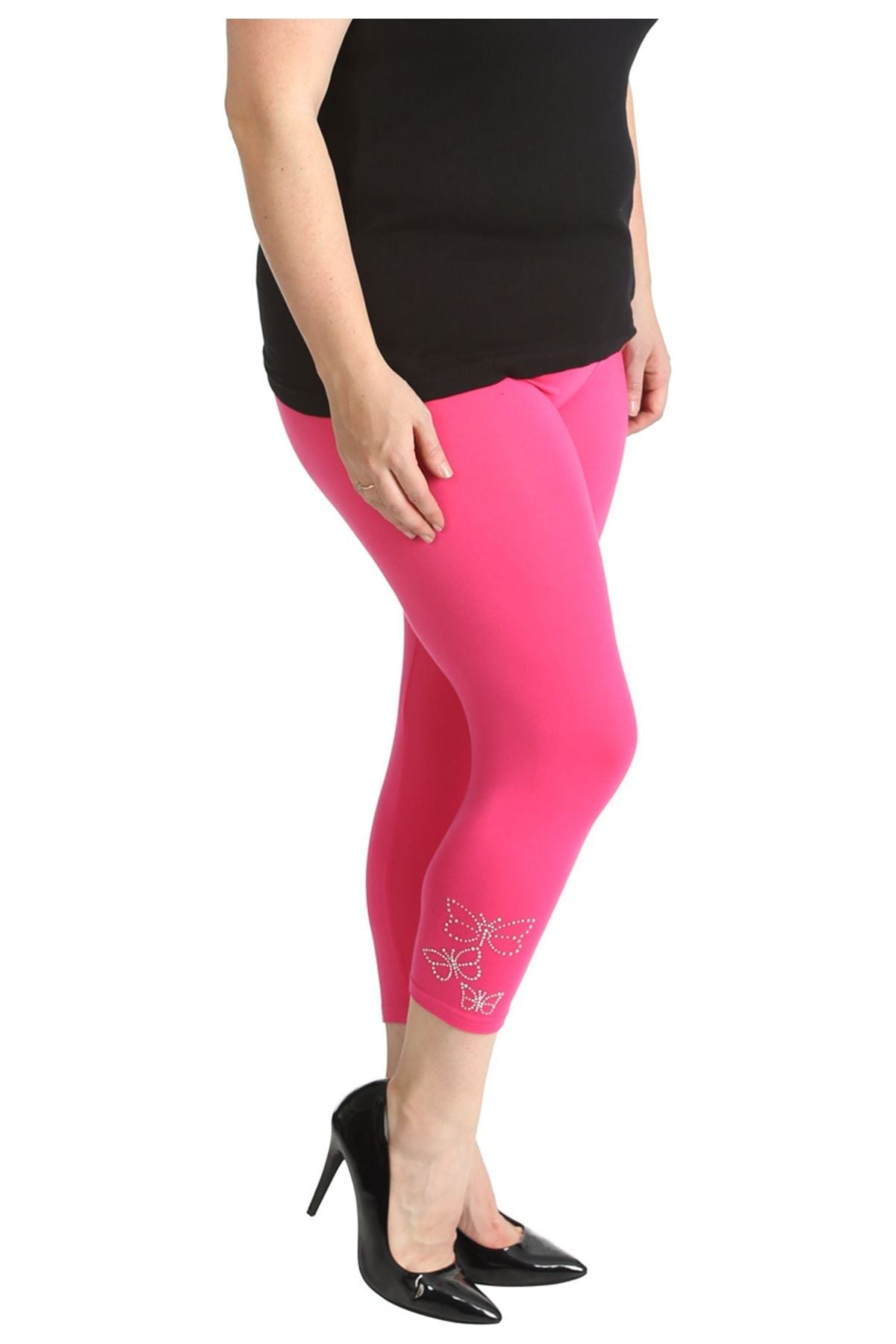 Grey Plus Size 3/4 Butterfly Sequin Leggings For Women 20-22 - Dropwear