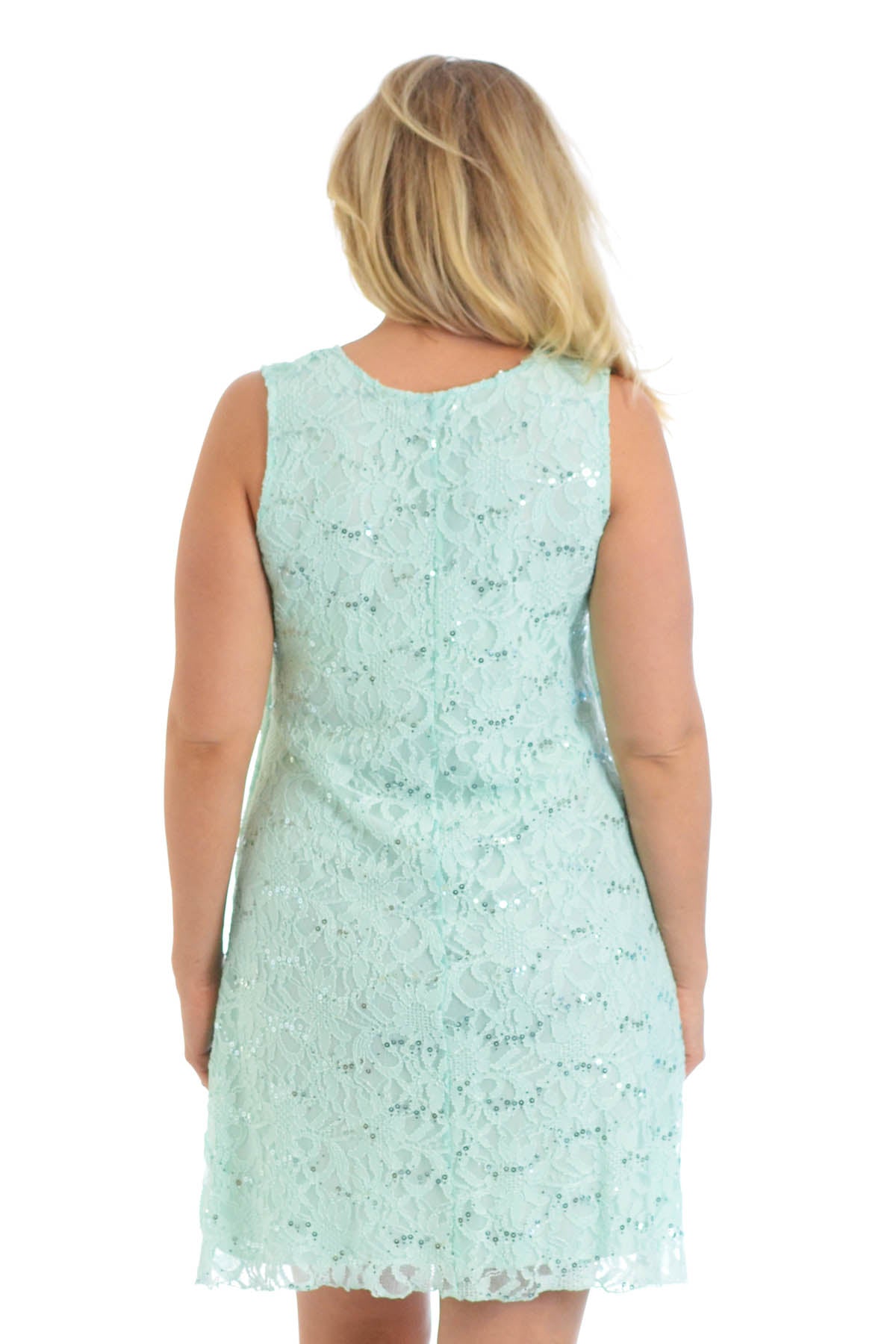 Mint Floral Lace Sequin Ladies Sleeveless Party Dress For Women 24-26 - Dropwear
