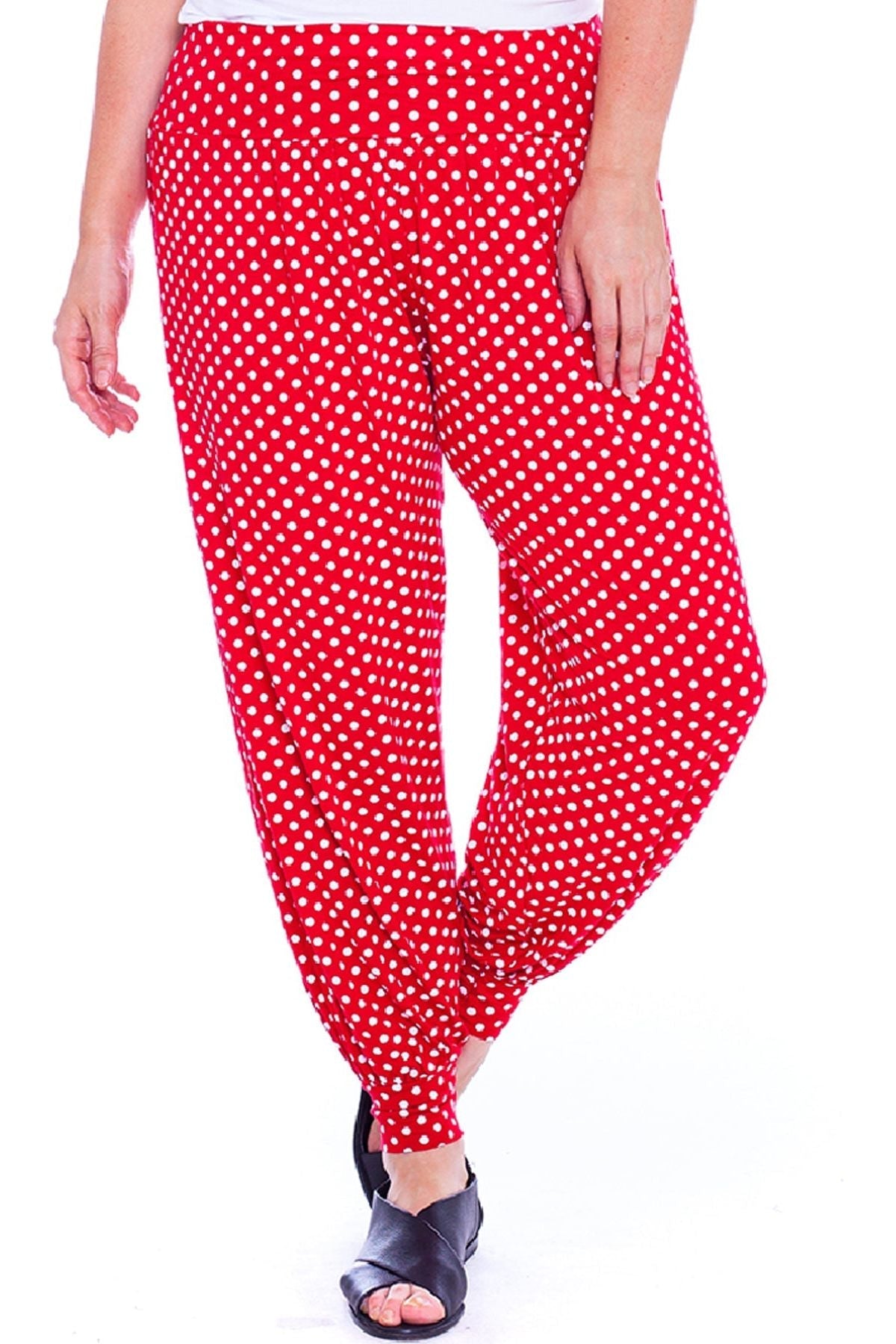 Black Spot Plus Size Polka Dot Print Harem Trouser For Women 20-22 - Dropwear