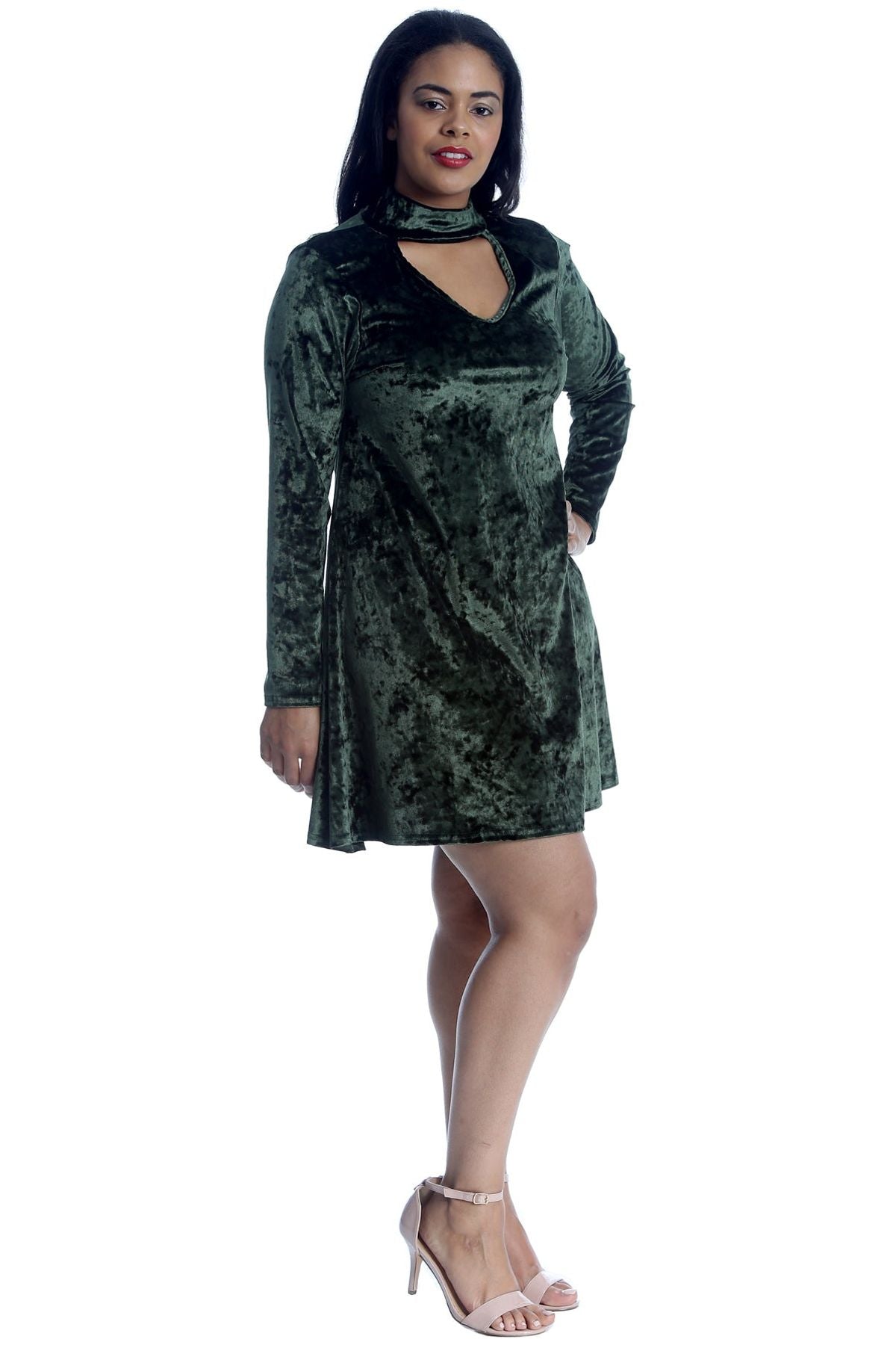 Mustard Plus Size Plain Velvet Swing Top For Women 16 - Dropwear